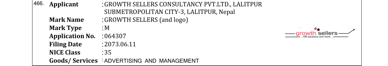 Original bulletin entry for GROWTH SELLERS (and logo)