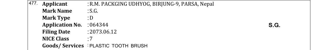Original bulletin entry for S.G.
