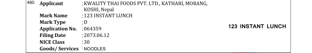 Original bulletin entry for 123 INSTANT LUNCH