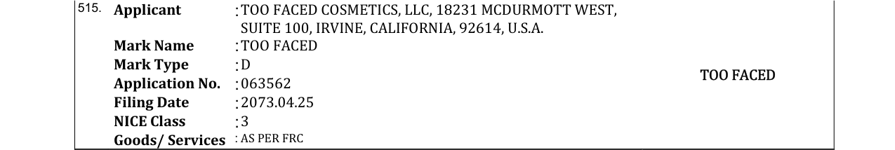 Original bulletin entry for TOO FACED