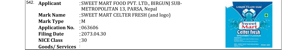 Original bulletin entry for SWEET MART CELTER FRESH (and logo)