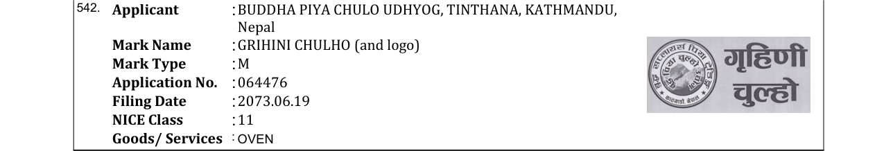 Original bulletin entry for GRIHINI CHULHO (and logo)