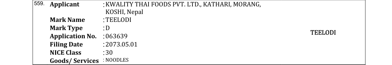 Original bulletin entry for TEELODI
