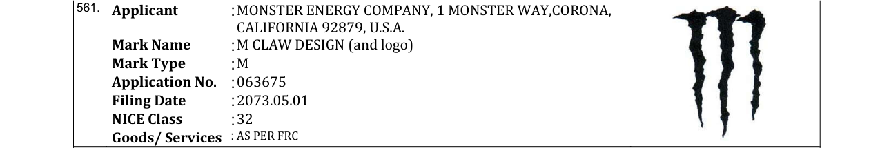 Original bulletin entry for M CLAW DESIGN (and logo)