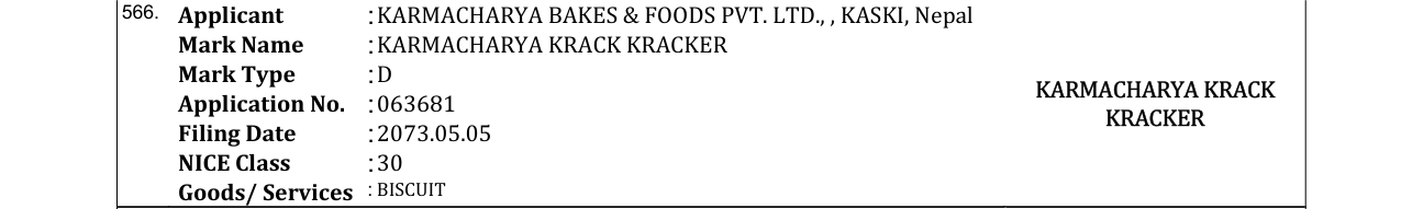 Original bulletin entry for KARMACHARYA KRACK KRACKER