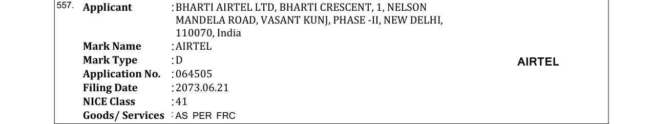 Original bulletin entry for AIRTEL