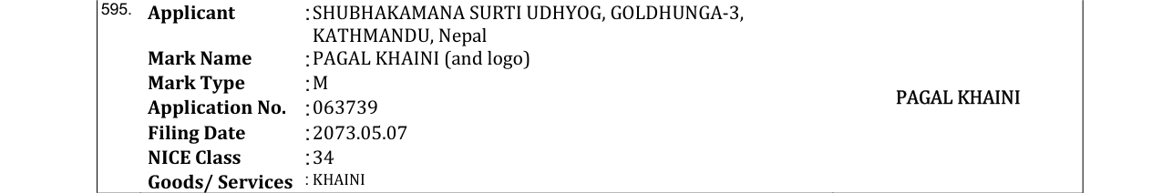 Original bulletin entry for PAGAL KHAINI (and logo)