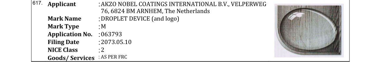 Original bulletin entry for DROPLET DEVICE (and logo)