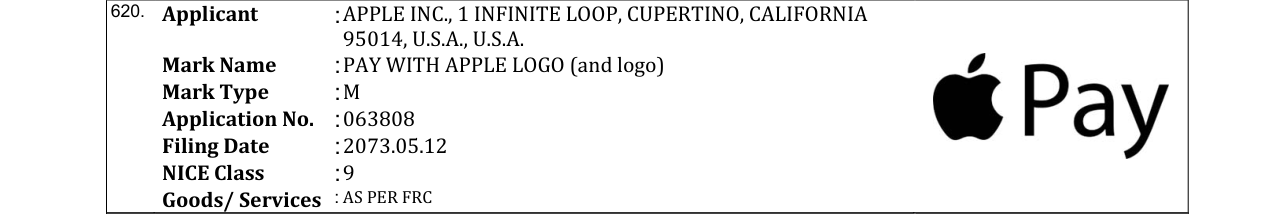 Original bulletin entry for PAY WITH APPLE LOGO (and logo)