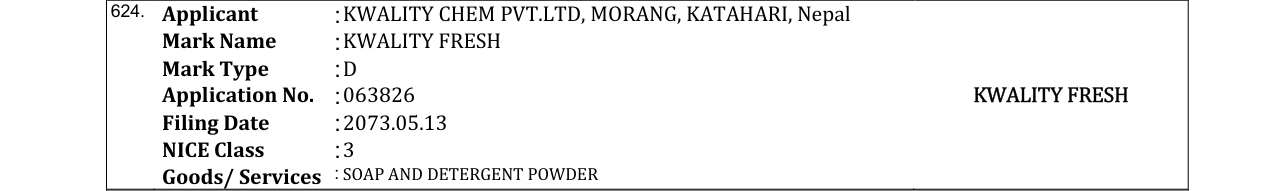 Original bulletin entry for KWALITY FRESH