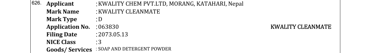 Original bulletin entry for KWALITY CLEANMATE