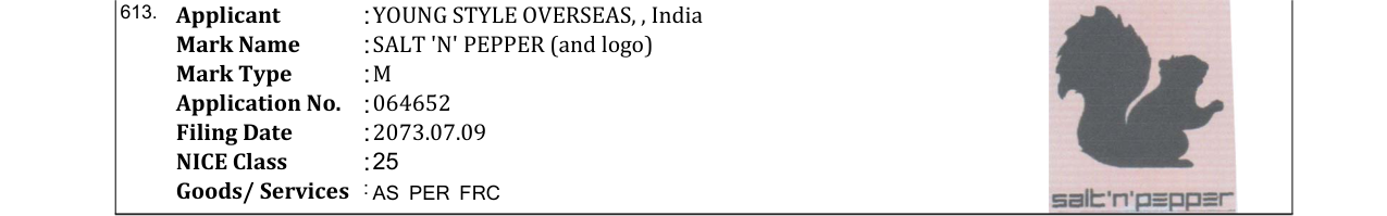 Original bulletin entry for SALT 'N' PEPPER (and logo)