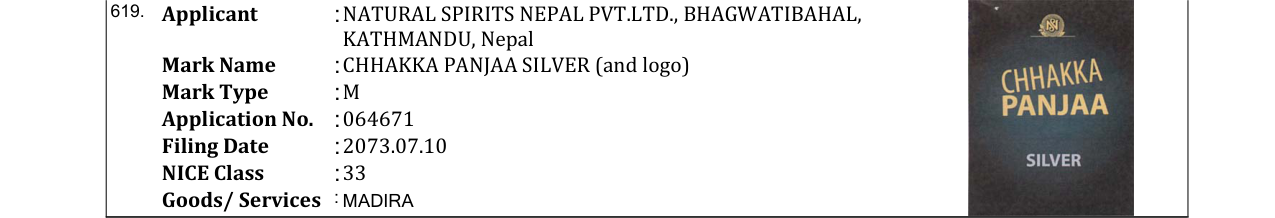 Original bulletin entry for CHHAKKA PANJAA SILVER (and logo)