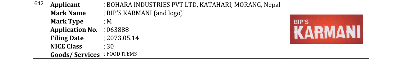 Original bulletin entry for BIP'S KARMANI (and logo)