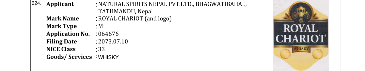 Original bulletin entry for ROYAL CHARIOT (and logo)