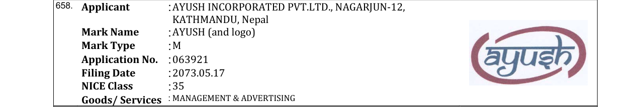 Original bulletin entry for AYUSH (and logo)