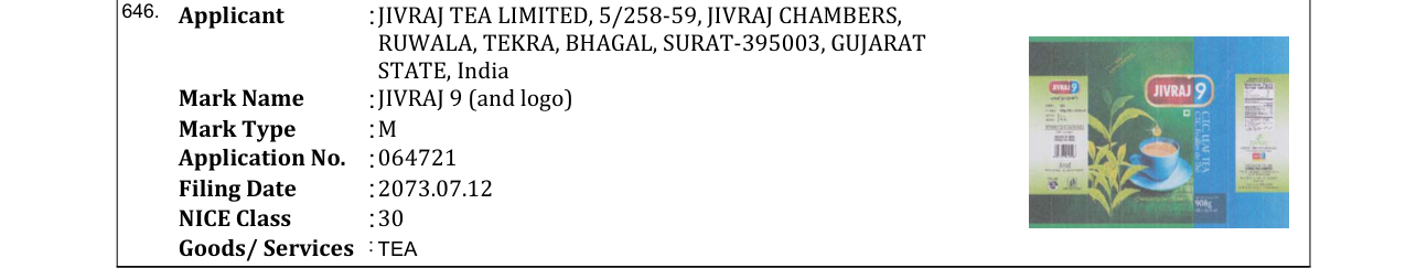 Original bulletin entry for JIVRAJ 9 (and logo)