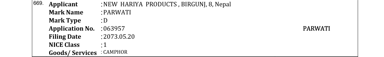 Original bulletin entry for PARWATI