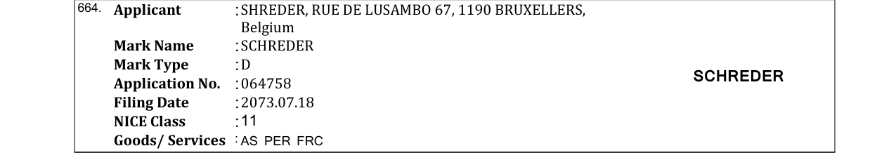 Original bulletin entry for SCHREDER