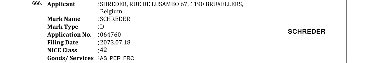 Original bulletin entry for SCHREDER