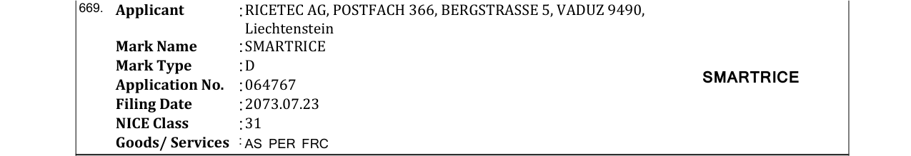 Original bulletin entry for SMARTRICE