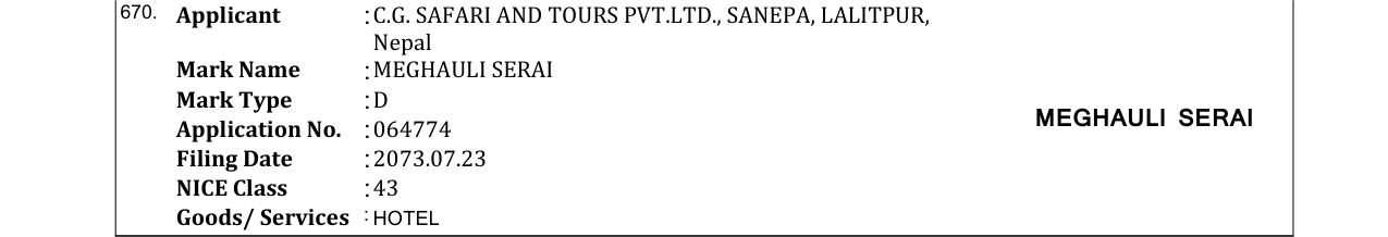 Original bulletin entry for MEGHAULI SERAI