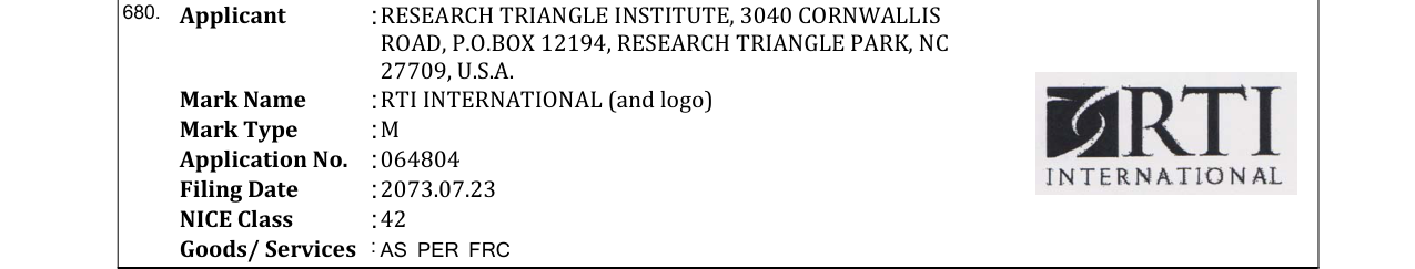 Original bulletin entry for RTI INTERNATIONAL (and logo)