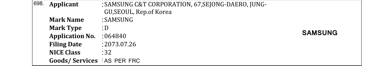 Original bulletin entry for SAMSUNG