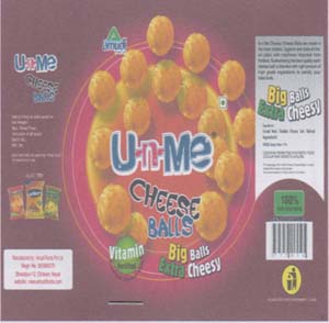 U N ME CHEESE BALLS (and logo) trademark logo