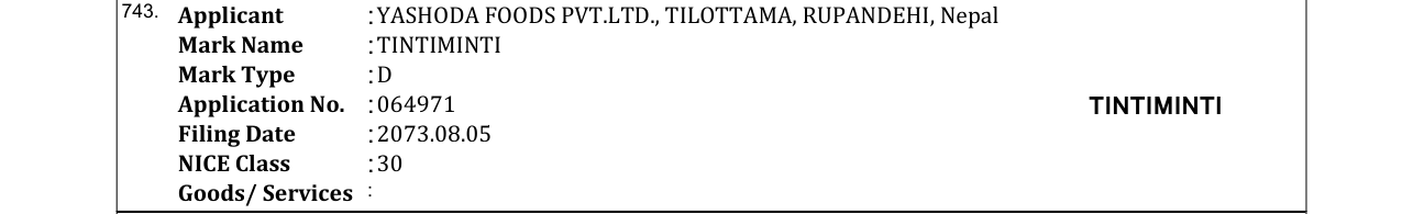 Original bulletin entry for TINTIMINTI