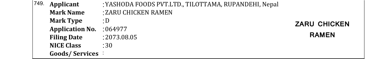 Original bulletin entry for ZARU CHICKEN RAMEN