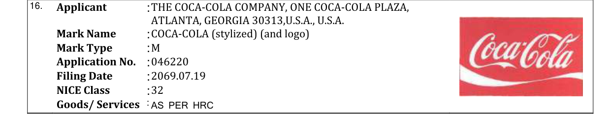 Original bulletin entry for COCA-COLA (stylized) (and logo)
