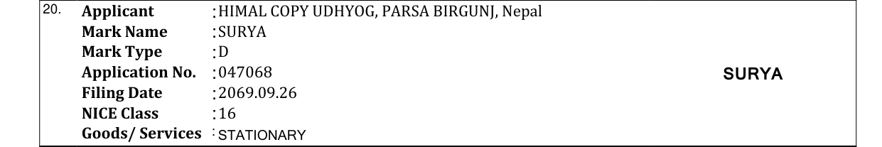 Original bulletin entry for SURYA