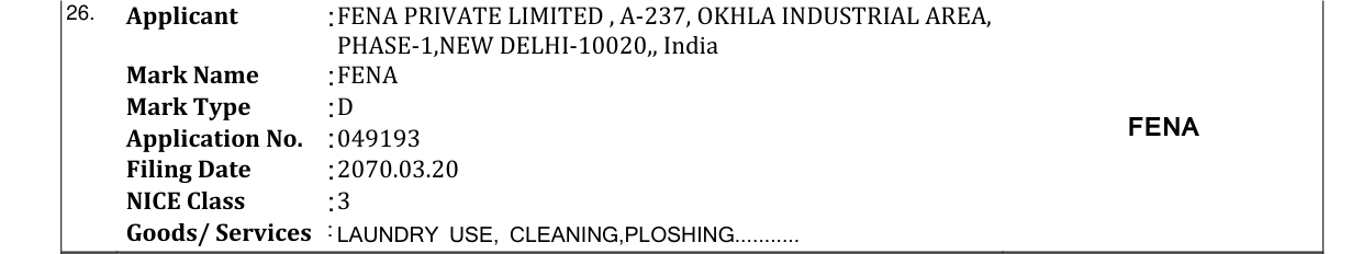 Original bulletin entry for FENA