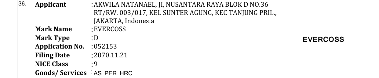 Original bulletin entry for EVERCOSS