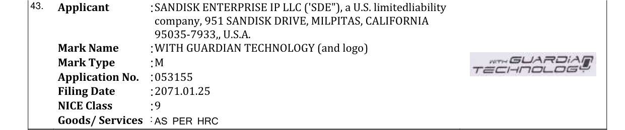 Original bulletin entry for WITH GUARDIAN TECHNOLOGY (and logo)