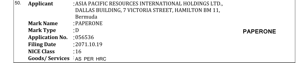 Original bulletin entry for PAPERONE