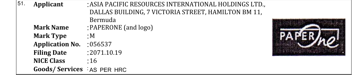 Original bulletin entry for PAPERONE (and logo)