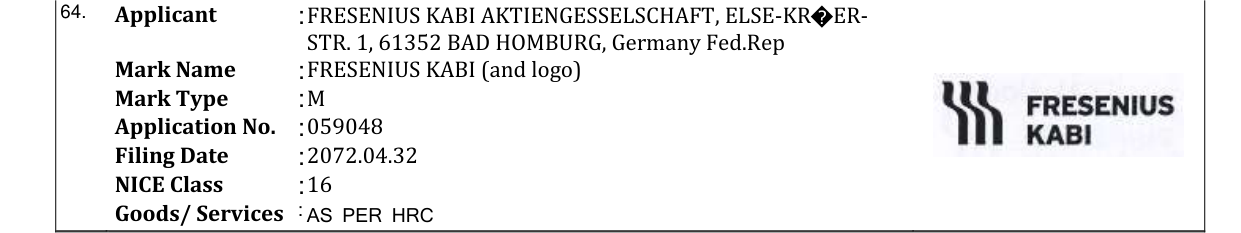 Original bulletin entry for FRESENIUS KABI (and logo)