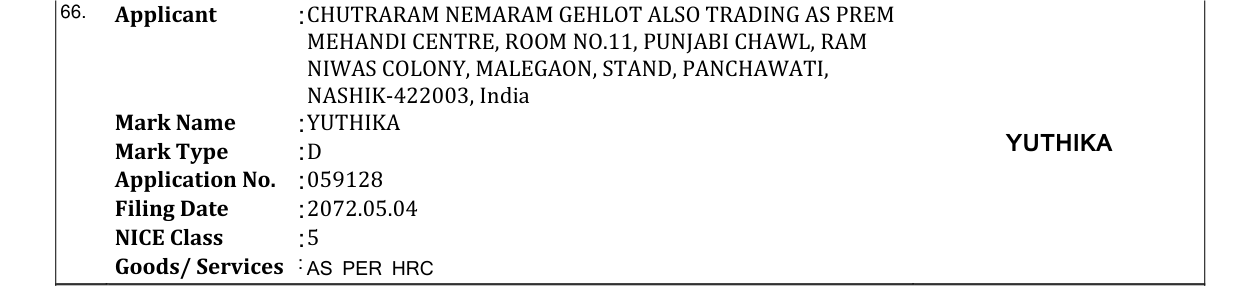 Original bulletin entry for YUTHIKA