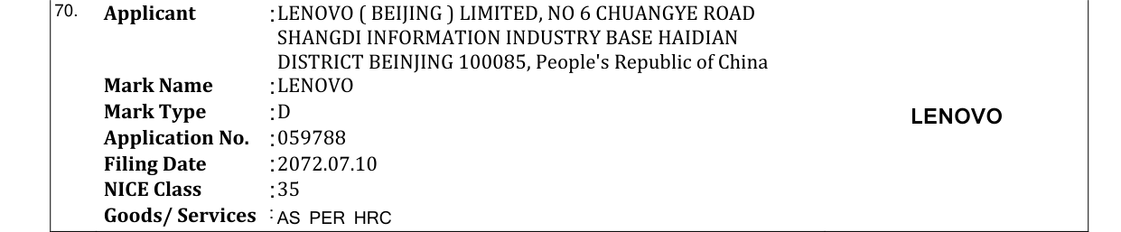 Original bulletin entry for LENOVO