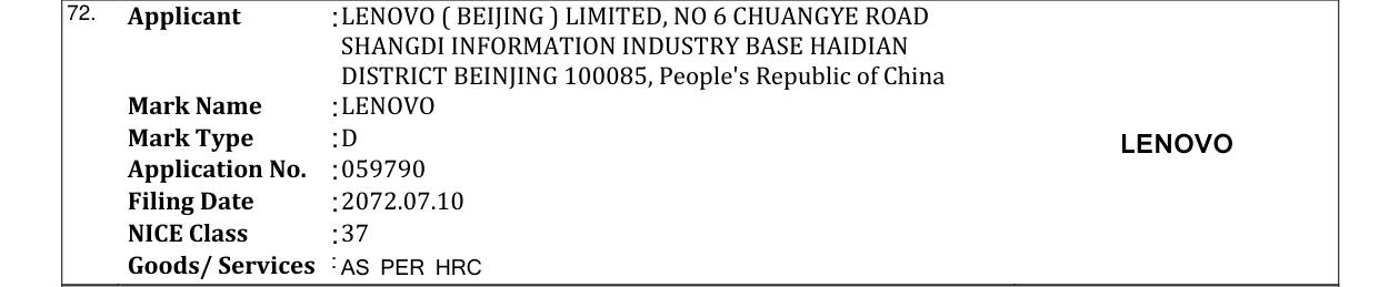 Original bulletin entry for LENOVO
