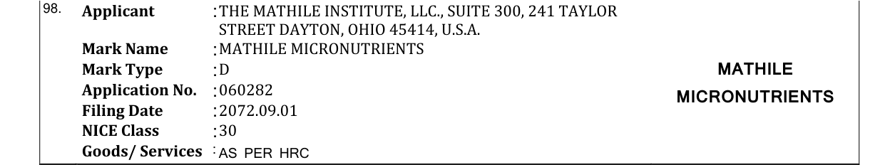 Original bulletin entry for MATHILE MICRONUTRIENTS