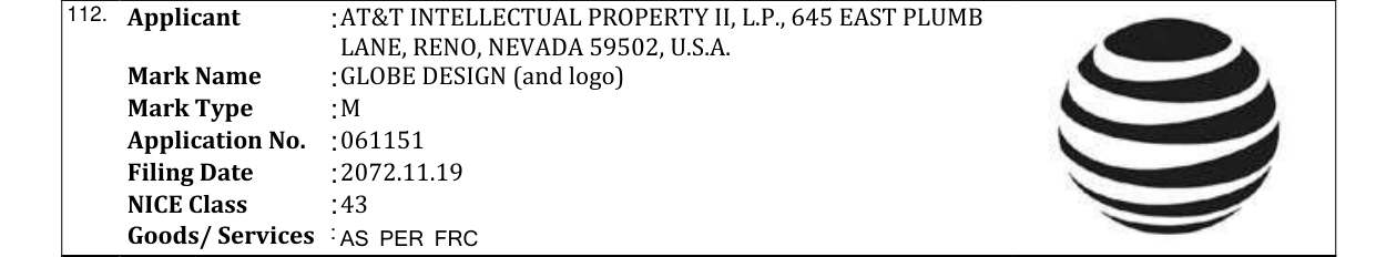 Original bulletin entry for GLOBE DESIGN (and logo)