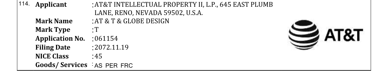Original bulletin entry for AT & T & GLOBE DESIGN