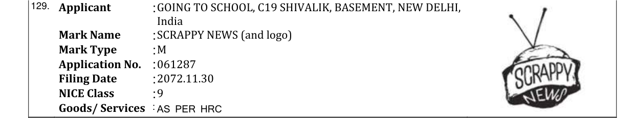 Original bulletin entry for SCRAPPY NEWS (and logo)