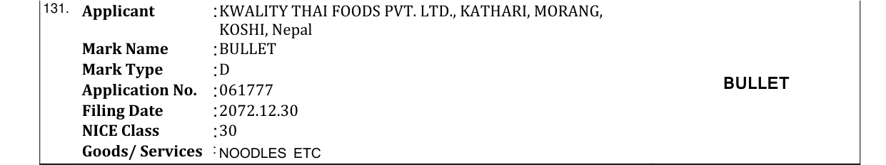 Original bulletin entry for BULLET