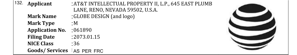Original bulletin entry for GLOBE DESIGN (and logo)