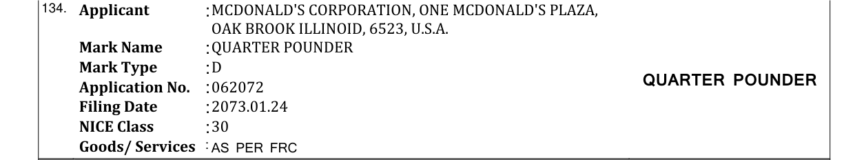 Original bulletin entry for QUARTER POUNDER