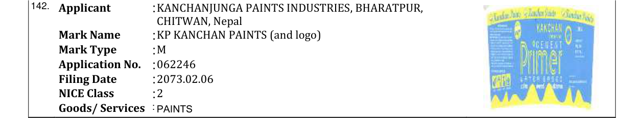 Original bulletin entry for KP KANCHAN PAINTS (and logo)